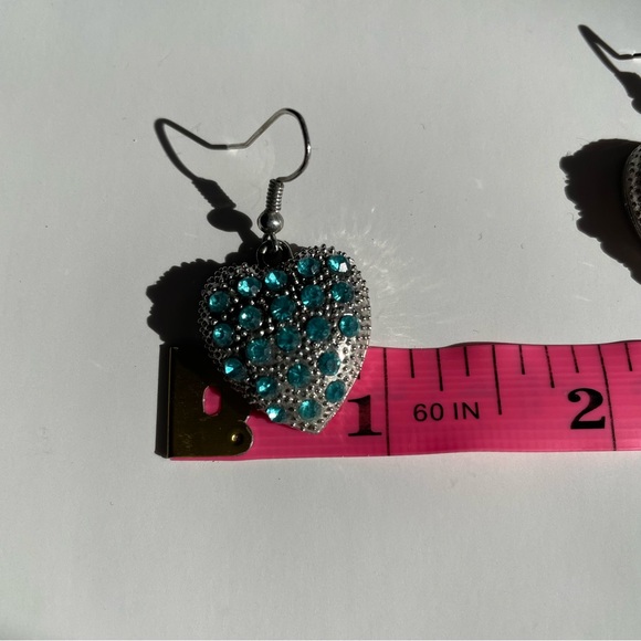 Vintage Silver-toned drop heart earrings with blue gems- OS - Picture 3 of 4